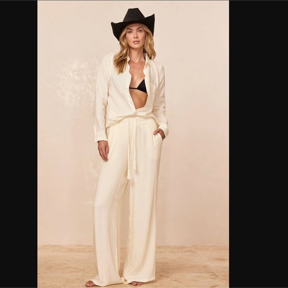MONDAY Swimwear Tahiti Wide Leg Pant Petite Inseam 30.5" Ivory M/L $148 - Picture 11 of 11